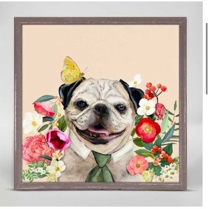 🆕 Cathy Walters Floral Pug Portrait Mini Framed Canvas 6x6